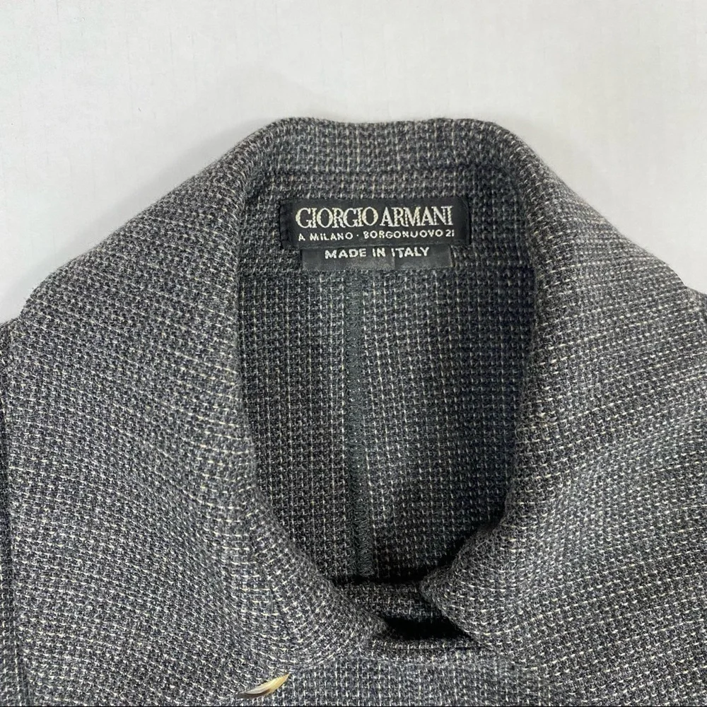 Vintage Giorgio Armani Giacca Donna Double Breasted Charcoal Gray Knit Blazer - Picture 3 of 13